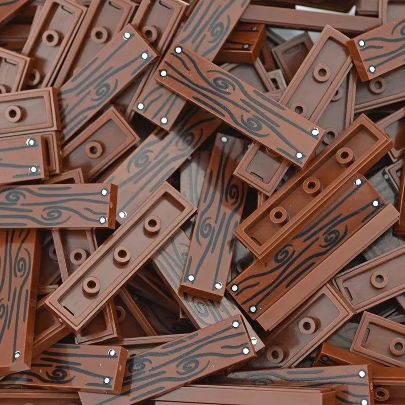 Bloques de construcción de ciudad MOC 2X2, azulejo de cerámica impreso, suelo de grano de madera, vitral, ventana, advertencia de carretera, tablero de rayas, juguetes de ladrillos