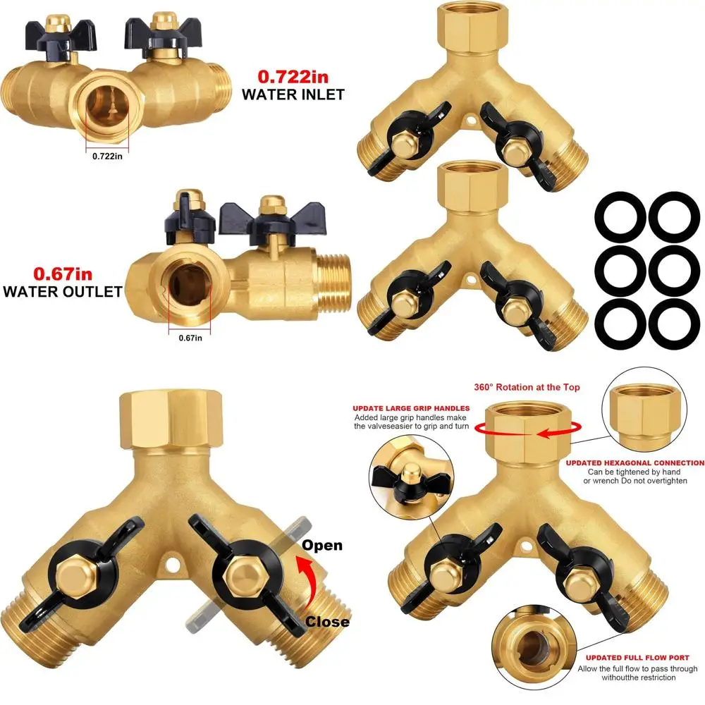 

Sturdy Brass Y-Shaped Hose Splitter with Butterfly Valve for Outdoor Faucet and Full Flow Adapter