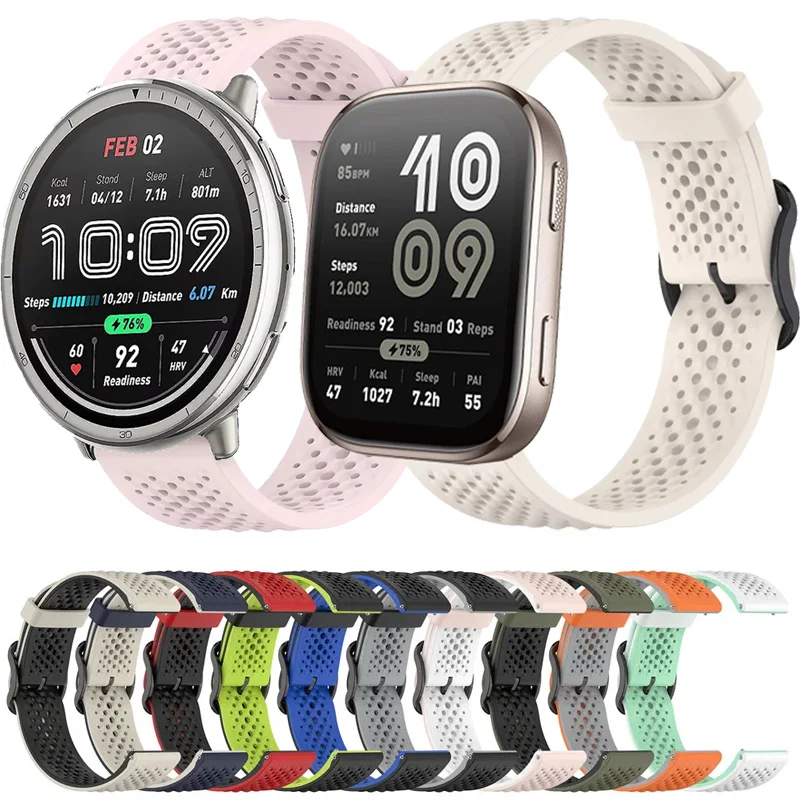 20mm 22mm Sports Silicone Strap For Amazfit Active 2/GTS 4/3/2 Breathable Wristband Amazfit Bip 6 5/GTR 4 3/Helio/Balance 2 Band