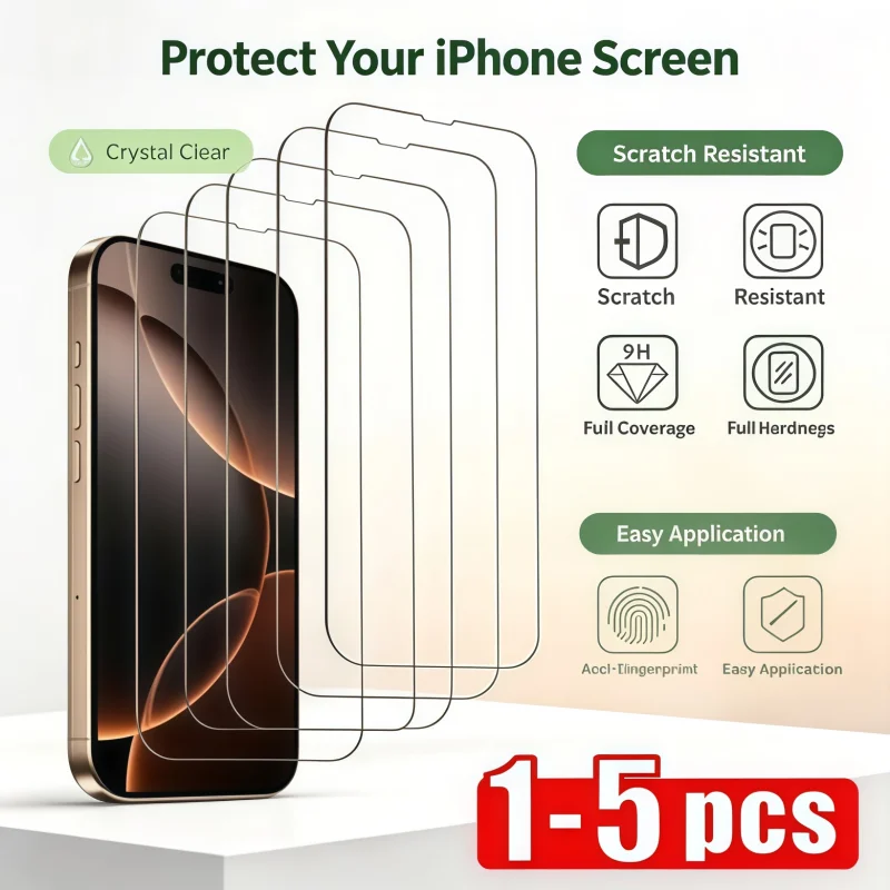 1-5 Stück Panzerglas für iPhone 17 Pro Max 16 15 14 13 12 11 Displayschutzfolie für iPhone 14 15 16 Plus 12 13 Mini XS XR 17 Air