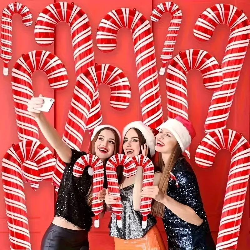 10 Pcs 33 Inch Christmas Canes Hotel Mall Indoor Party Supplies Christmas Foil Balloons Handheld Photo Set Decoration Supplies