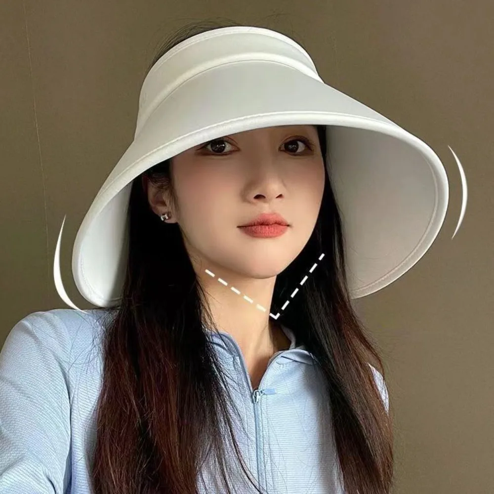 Anti-uv Empty Top Sunscreen Hat Wide Brim Surrounding Ice Silk Sunscreen Cap Outdoor Ice Silk Beach Hat Cycling Bucket Hat