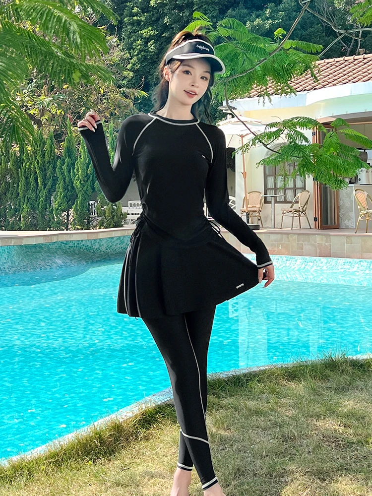 

Женский гидрокостюм с длинными рукавами, состоящий из двух частей, для серфинга, подводного плавания, корректирующий фигуру, больших размеров, для плавания и пляжного отдыха