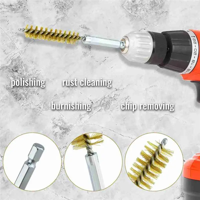 -[33A Tvdae] 9 Piece 1/2 Inch 3/4 Inch 1 Inch Copper Pipe Cleaner For Power Drill, Tube Cleaning Brush,With Copper Wire Bore Bru
