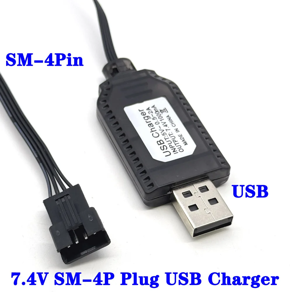 

1/3pcs 7.4V SM-4P Plug USB Charger For DE36W DE65 HM202 EC08 EC16 RC Car M416 Electric Gel Ball Blaster Battery Charger