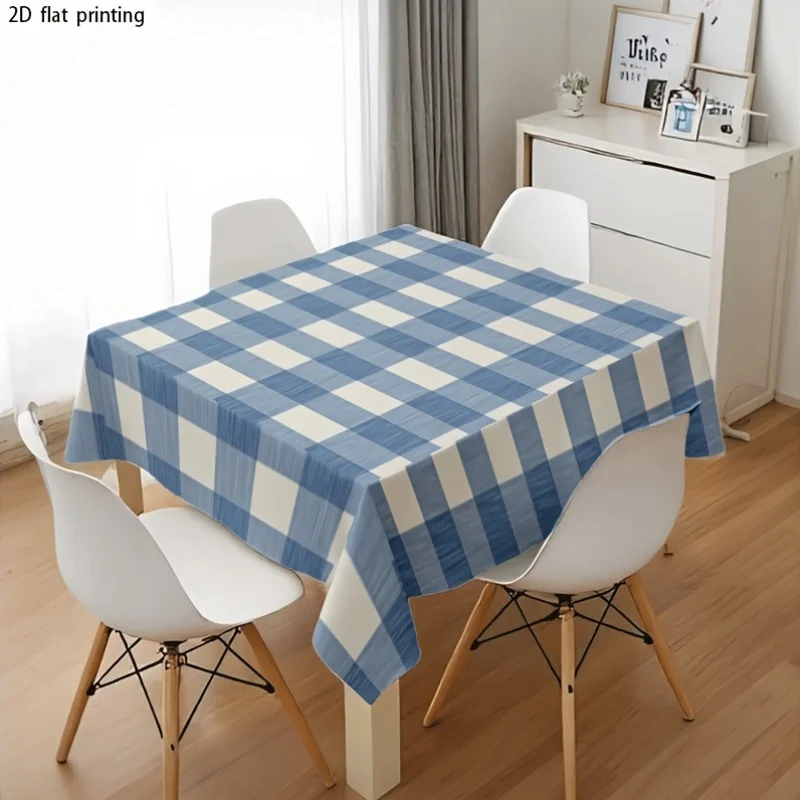 Soft, fashionable and beautiful blue and white checkered tablecloth, machine washable and easy to clean.