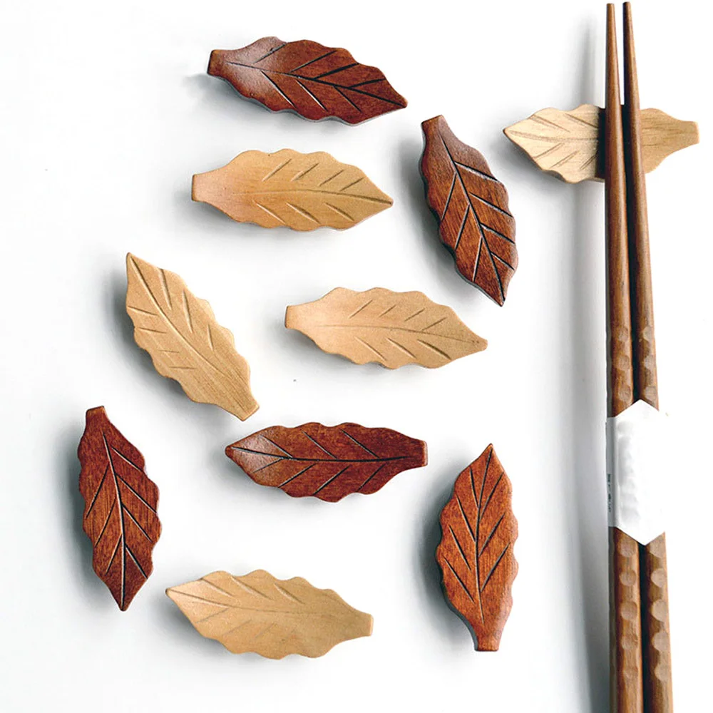 

1Pc Wooden Leaf Shape Chopsticks Holder Knife Stand Spoon Rest Fork Rack Dinner Tableware Stand Restaurant Kitchen Accessories