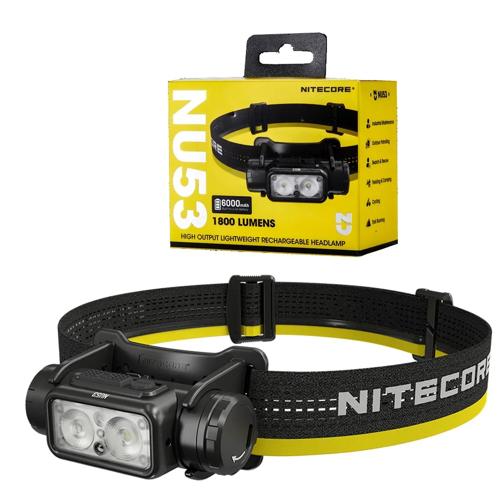 NITECORE NU53 1800 Lumens LED Headlight Rechargeable Headlamp Industrial Maintenance Outdoor Work Build-in 21700 6000mAh Battery