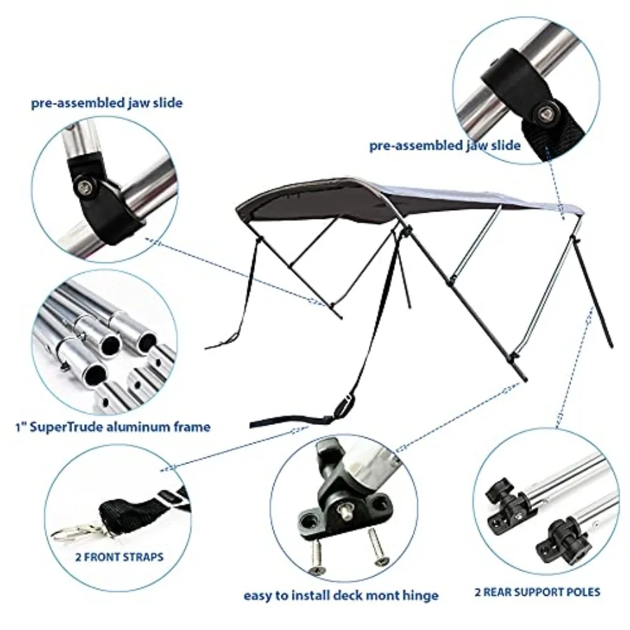 3 القوس بيميني الغطاء العلوي للقارب 6ft إطار ألومنيوم طويل مع التخزين التمهيد الخلفي دعم أقطاب تركيب الأجهزة وشملت 72 لون #3