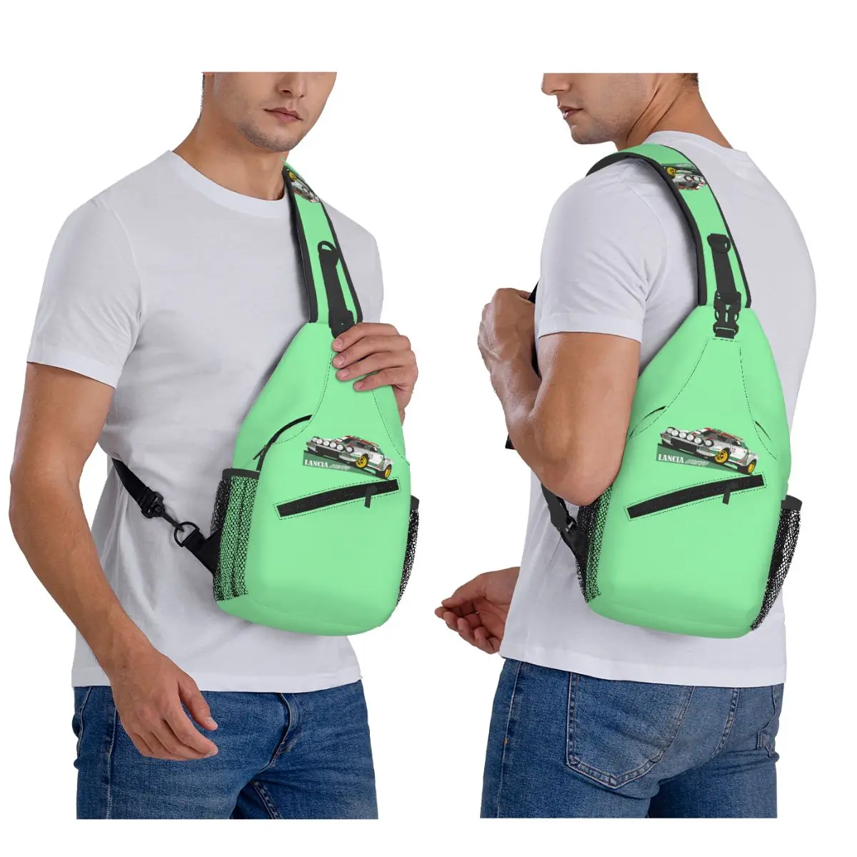 

Lancia Stratos HF Alitalia Livery Chest Bag Men Sling Crossbody Backpack Chest Bag Travel Hiking Daypack Shoulder Bag
