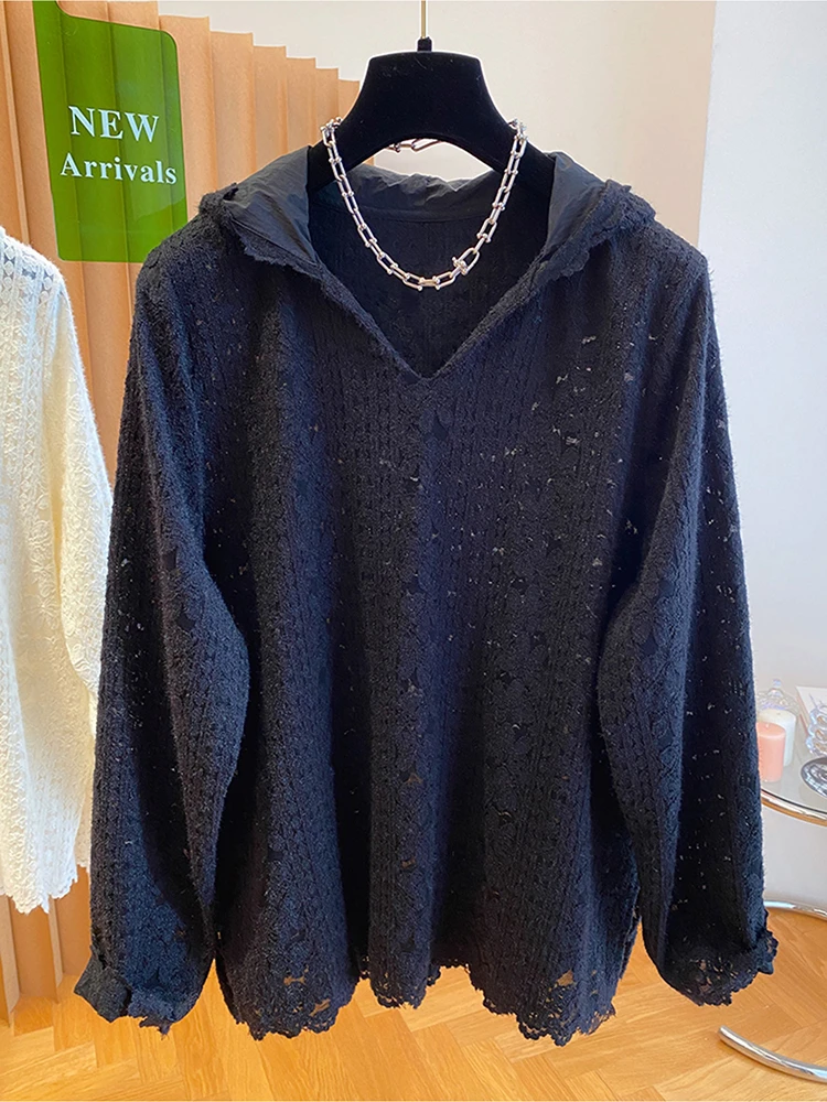 Women Long Sleeve Hooded T-shirts New Arrival 2026 Autumn Korean Style Solid Color Loose Comfortable Female Lace Tops Tees V001
