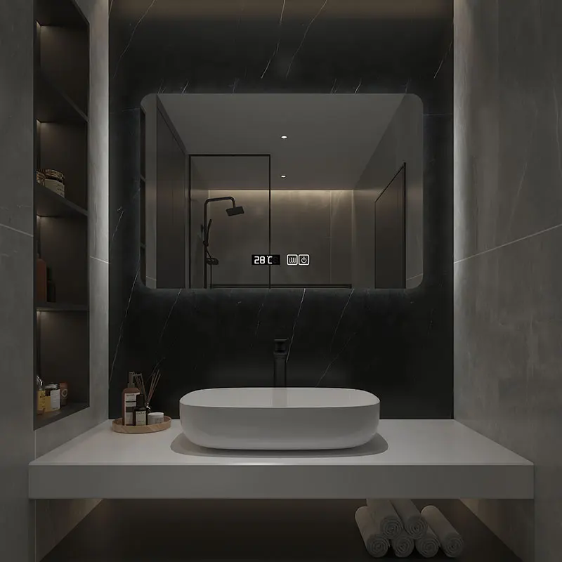 Bathroom Mirror 50x70cm Square LED Smart Anti-Fog  Dimmable Backlight Custom Size Decorative Mirror for Hotel Bedroom