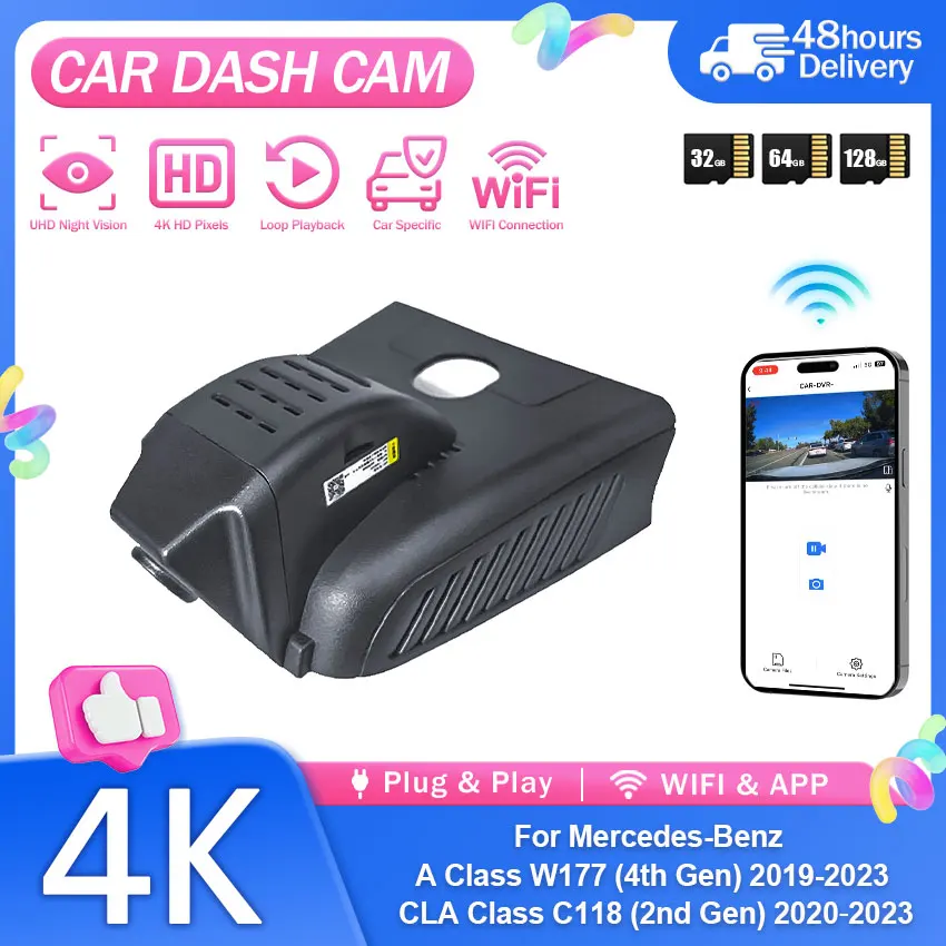 WIFI Car 4K Dash Cam Video Recorder For Mercedes-Benz A Class W177 (4th Gen) 2019-2023/CLA Class C118 (2nd Gen) 2020-2023