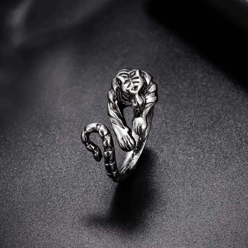 Bague en Alliage à Motif de Petit Tigre Ouvert, Bijoux de Personnalité Rétro et Simple, du Zodiaque, Transfrontalier, Europe et États-Unis