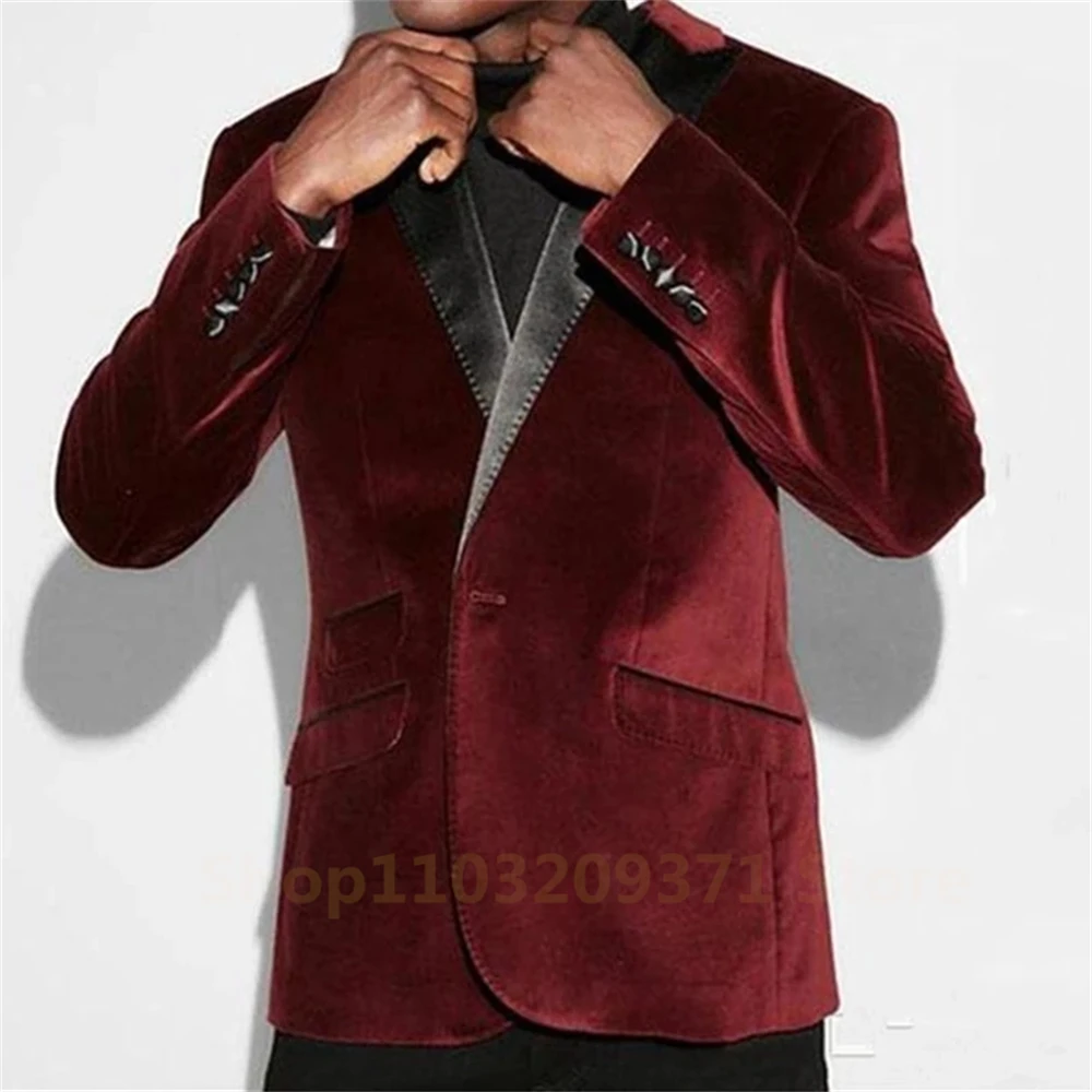 2024 New in Men\'s Blazer Velvet Single Breasted Jacket Formal Groom Tuxedo Slim Wedding Party Dress Business Casual Male Suit