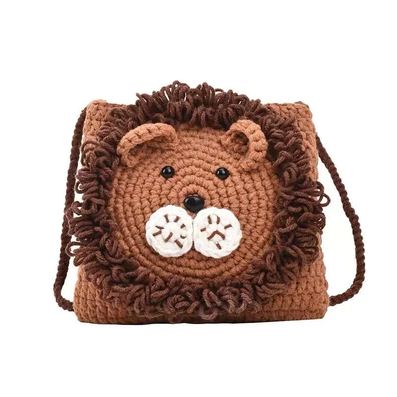 Bolsa pequena para celular de tricô de lã para senhora, leão fofo, artesanal, nova, outono e inverno, 2023