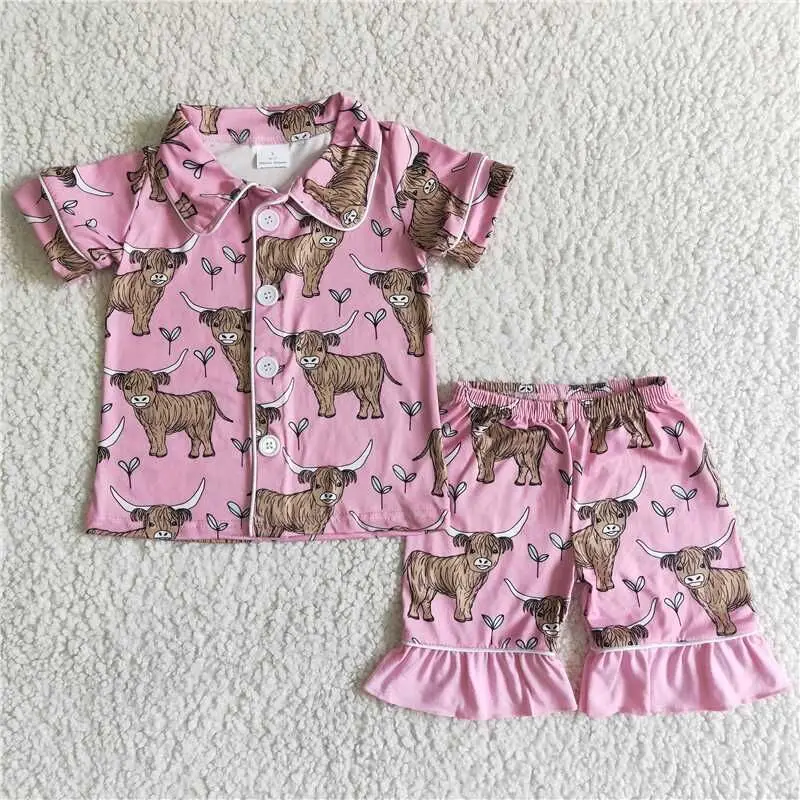 

Baby Girl Pink Cow Print Short Sleeve Pants Outfit Boutique Wholesale Baby Clothing
