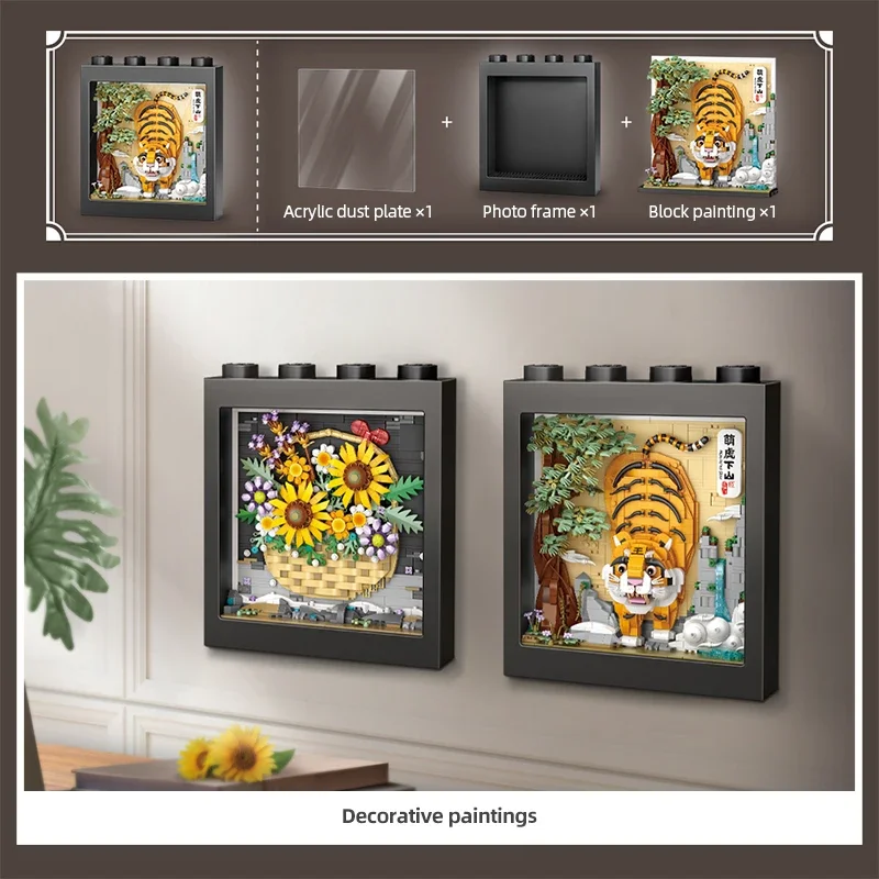 Loz Mini Cute Tiger Down Mountain Model DIY Photo Frame Building Blocks Home Decoration Animals Bricks Toy For Children Gift