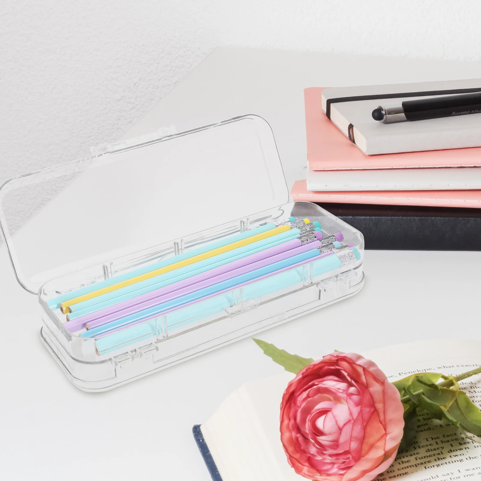 

Plastic Lightweight Stationery Storage Box Durable Abs Material Portable Pen Organizer Simple Case For Pens Pencils Erasers