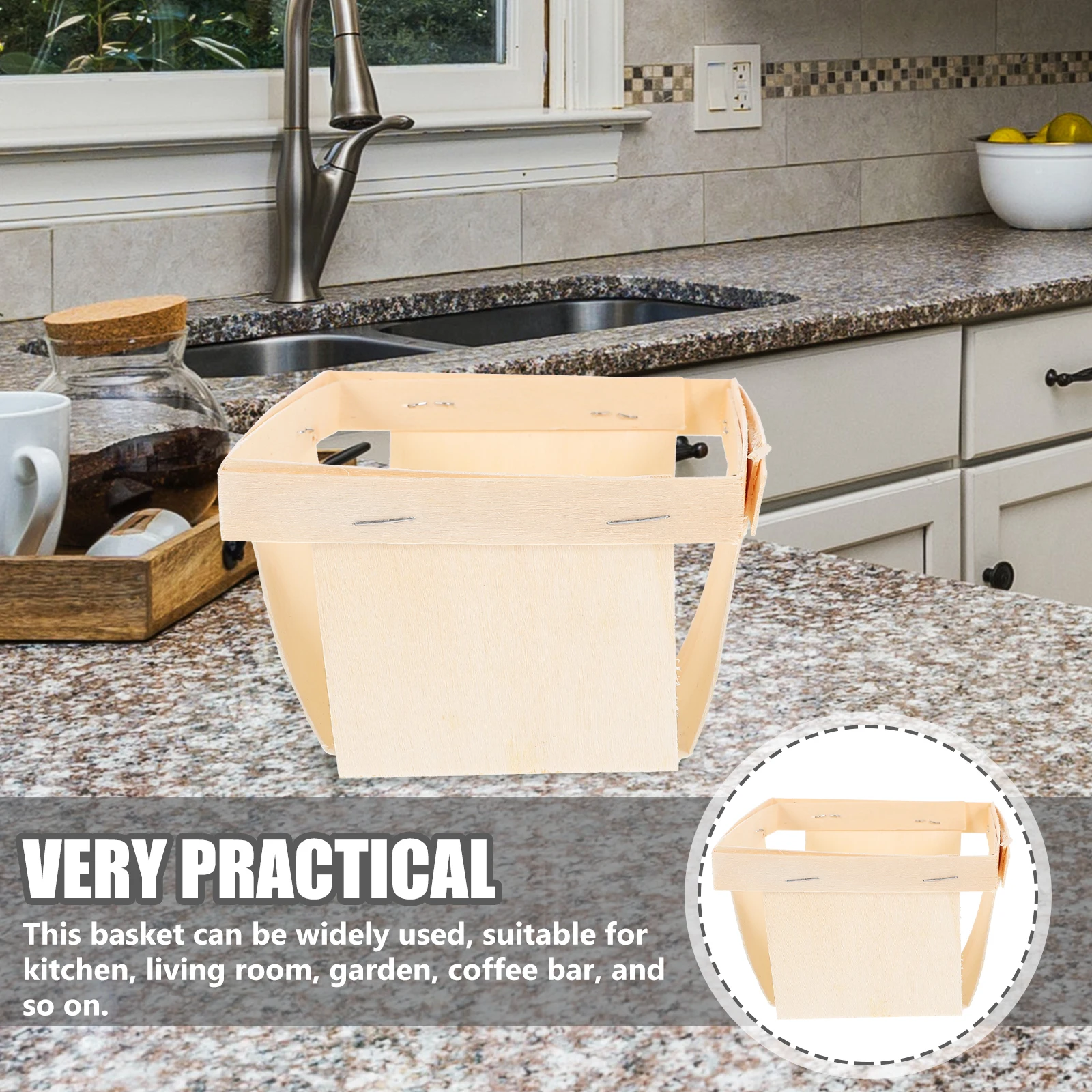 

4pcs Wooden Storage Natural Fruit Vegetable Serving Bread Basket For Kitchen Small Wood Basket Portable Picnics Produce Farmers