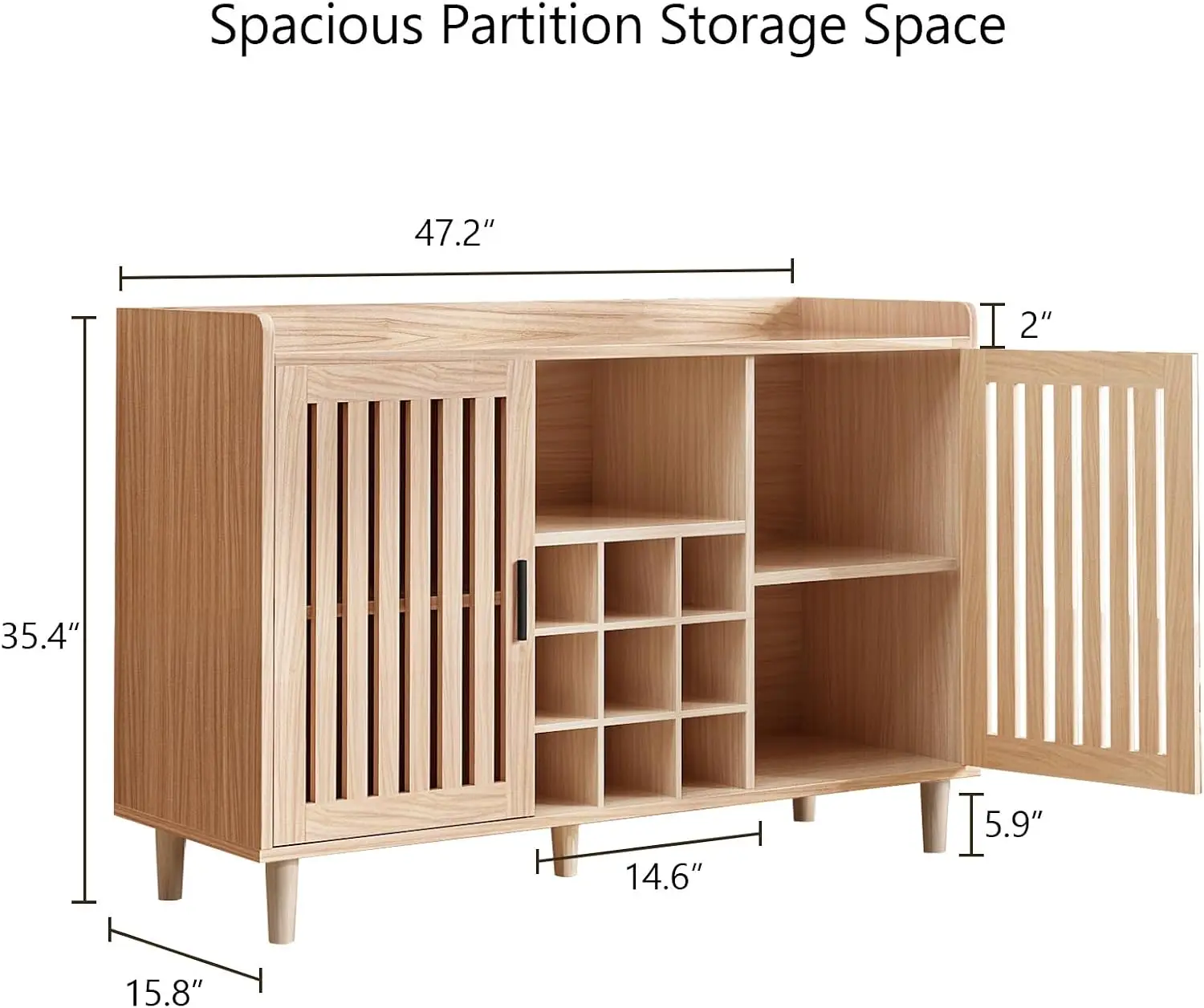 Wine Bar Cabinet Coffee Bar Cabinet with 2 Doors | Farmhouse Sideboard Buffet with Wine Racks & Metal Stemware Holders for Home Living Dining Room Entryway