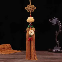 imitation white jade lotus flower interior decoration, rearview mirror decoration, Chinese knot, tassel car decoration