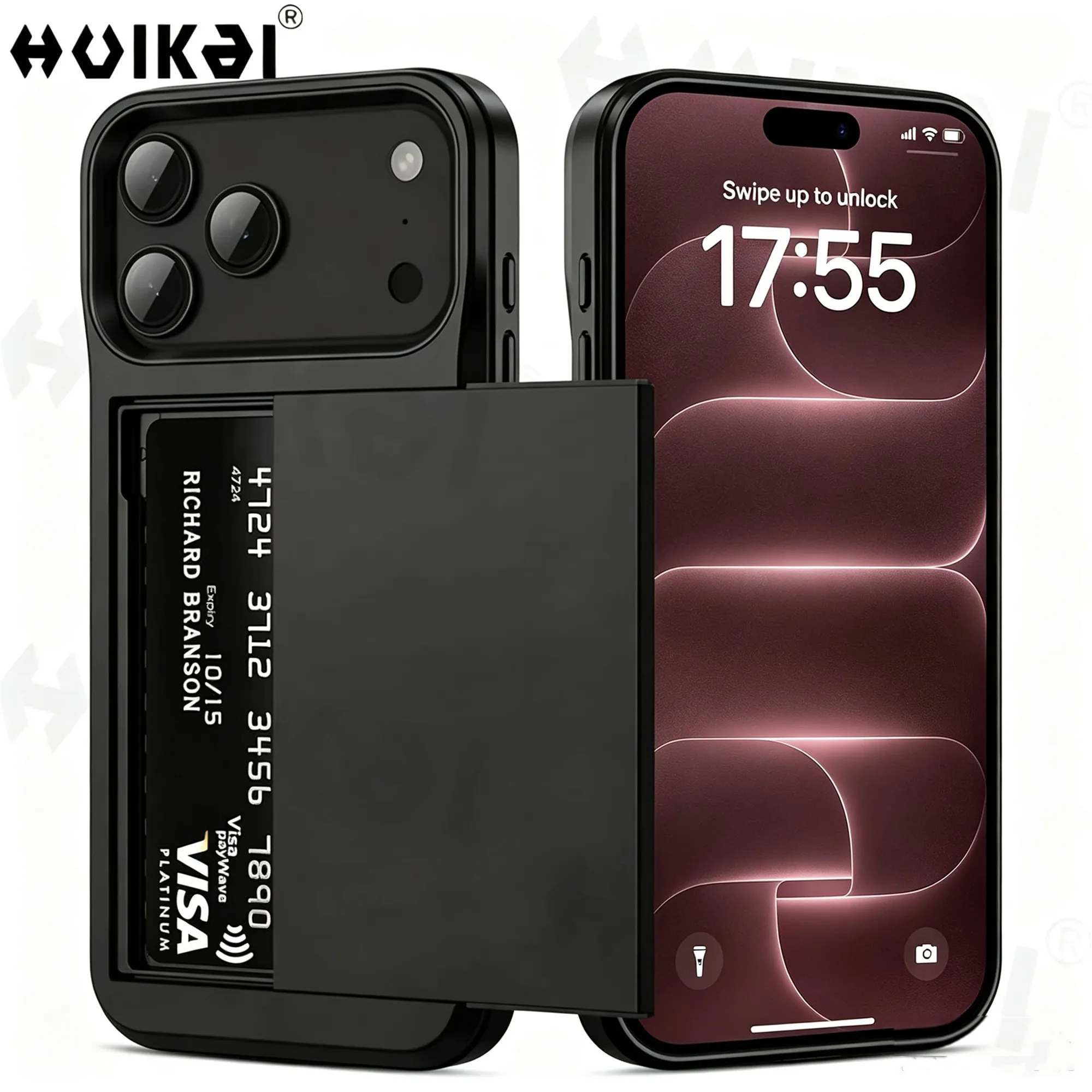 Hülle für iPhone 18 Pro Max 17e 16e 17 Pro Max 16 15 14 13 Brieftasche Kartenhalter Schiebeschlitz Schlanke Hartschale PC Robuste Schutzhülle