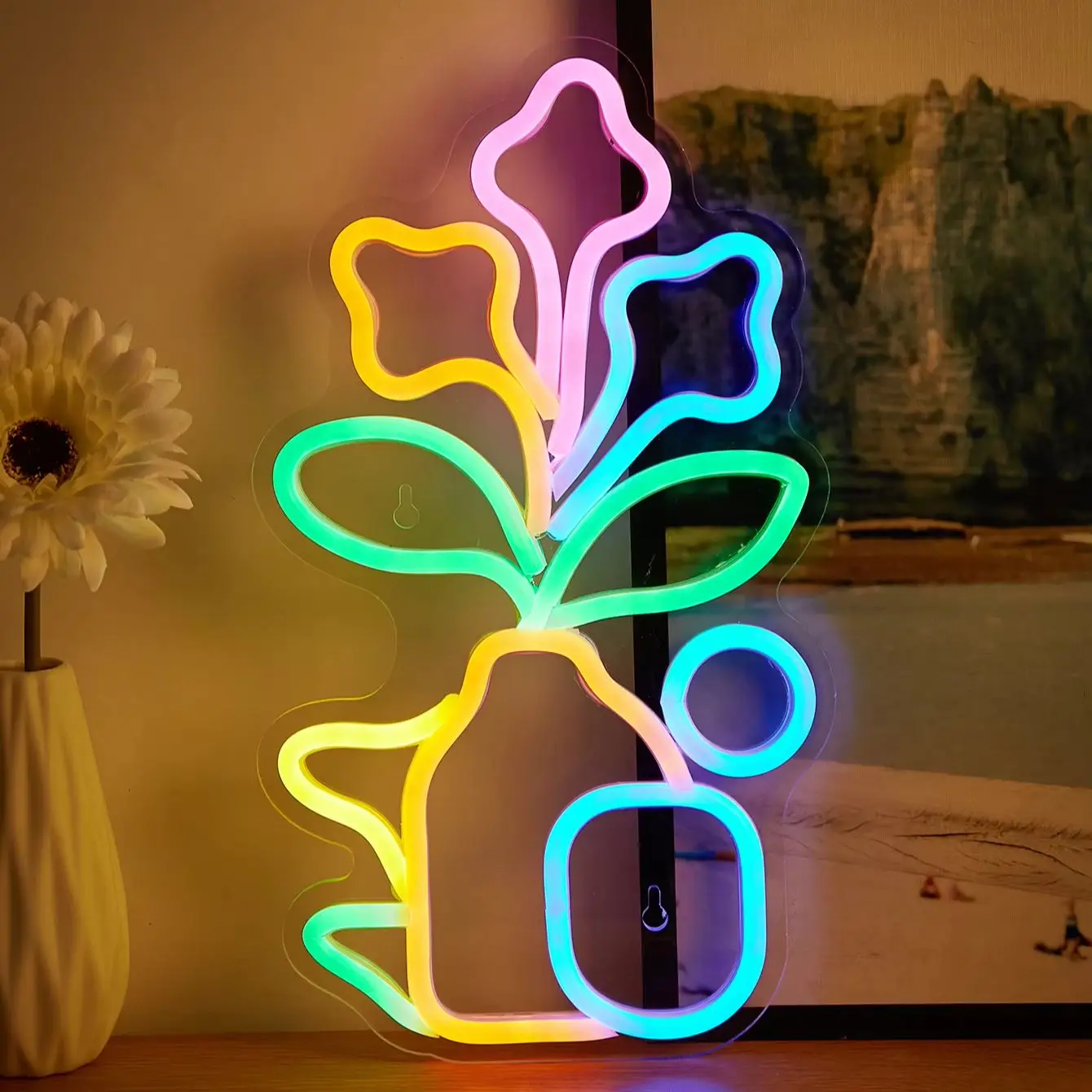 Chi-buy LED Neon Beautiful vase  USB Powered Neon Signs Decor Lamp Signs Birthday Gift Wall Art For Bedroom Room Bar Shop