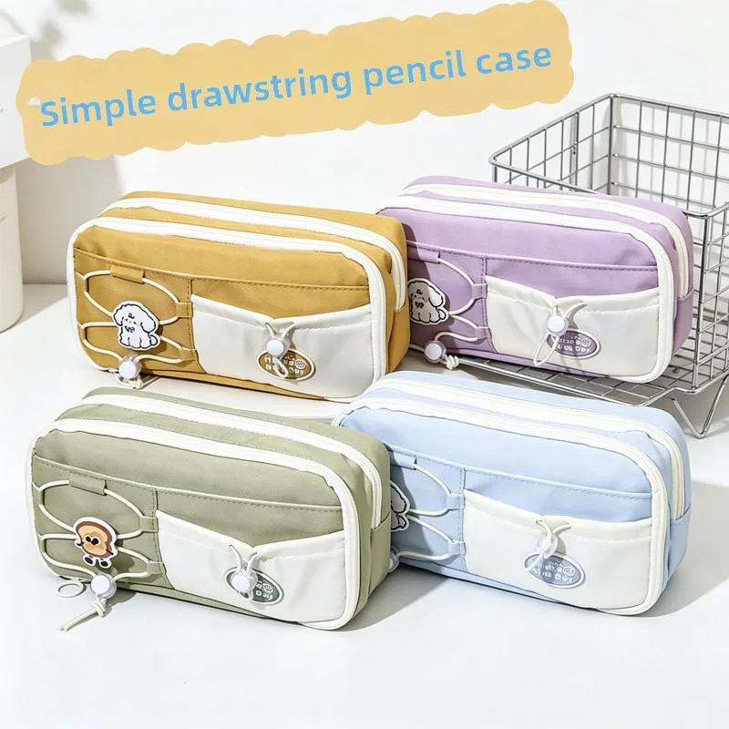 Super cute bread pencil bag layer drawstring pencil bag female junior high school student stationery bag high appearance