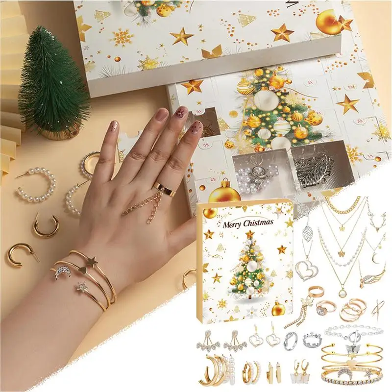 

Jewelry Advent 24 Day Countdown To Christmas Calendar Fashion Bracelet Necklace Earring Rings For Adult Women & Teen Girls