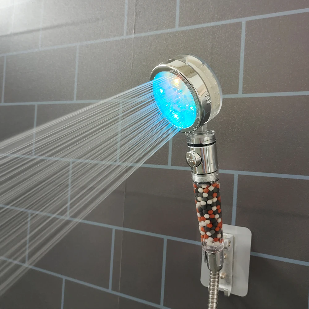 Z&L Bathroom Led Shower Nozzle with Stop Button Rain Temperature Sensor Negative Ion High Pressure Handheld Filter Shower Head