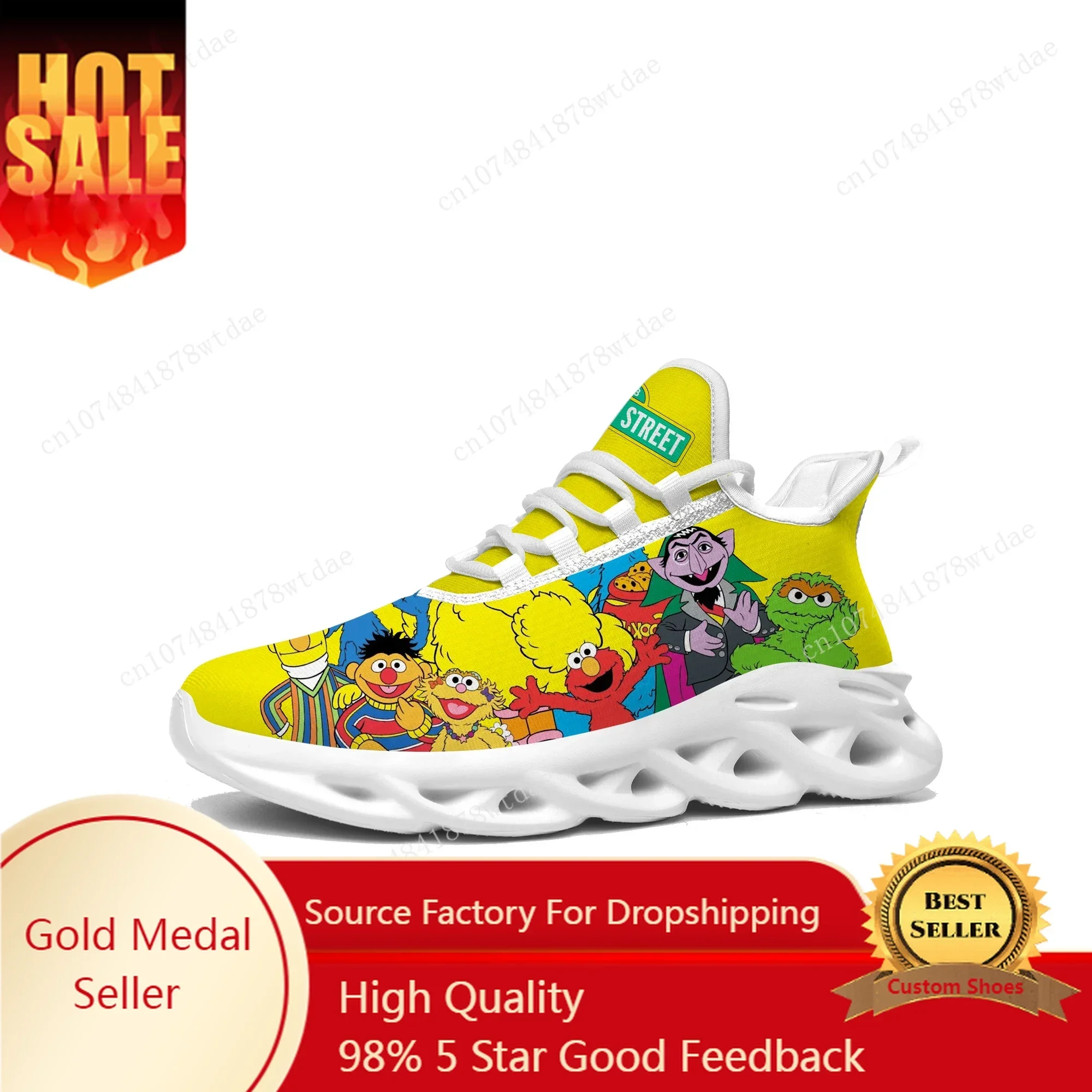 

Anime Cartoon Fashion S-Sesame S-StreetFlats Sneakers Teenager Sports Running Shoes High Quality Custom Lace Up Mesh Footwear