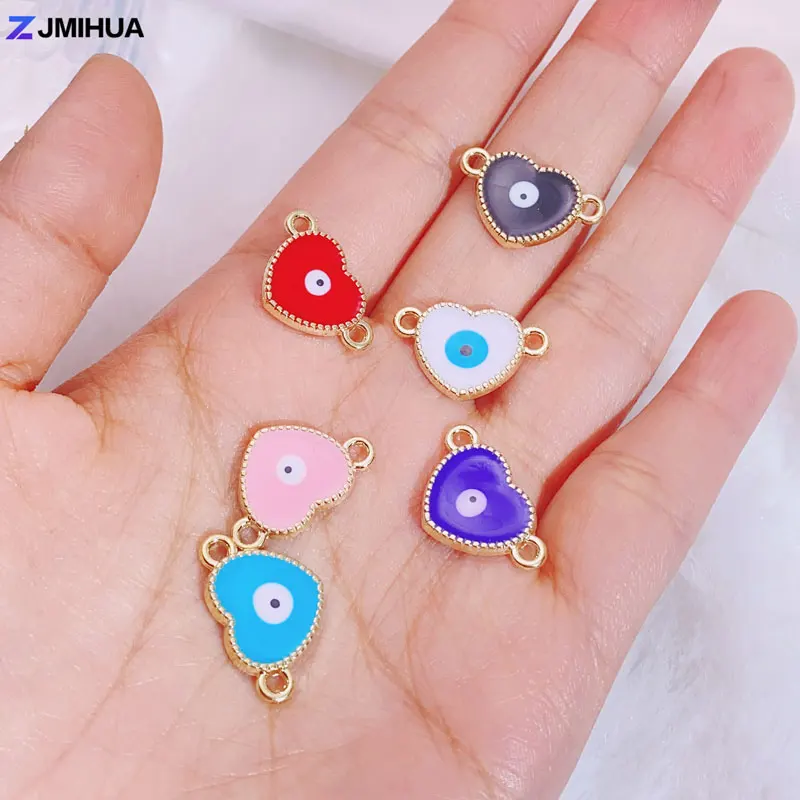 

15pcs Enamel Evil Eye Heart Connectors Charms For Jewelry Making Supplies DIY Handmade Bracelets Anklets Findings Accessories