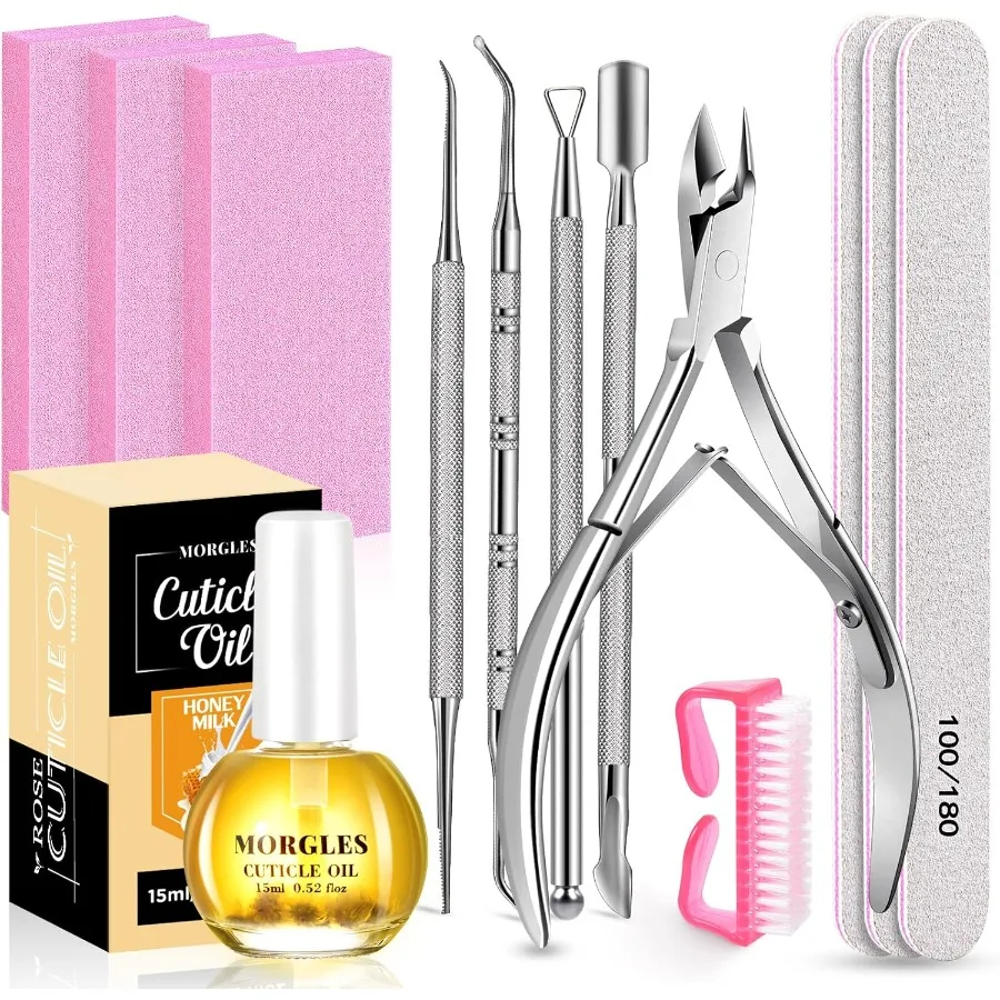 Nail File and Buffer Blocks with Nail Care Kit 13 Pcs Manicure Kit for Women with Milk and Honey Cuticle Oil and Cuticle Trimme