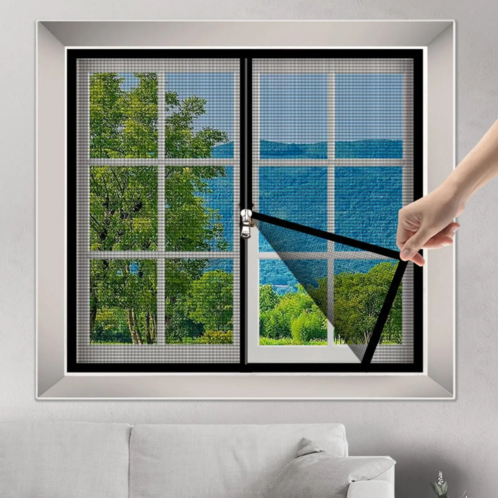 Zippered Mosquito Net For Window Wear Resistant Material Adhesive Installation Create Safe Barrier Widely Used In Family Living