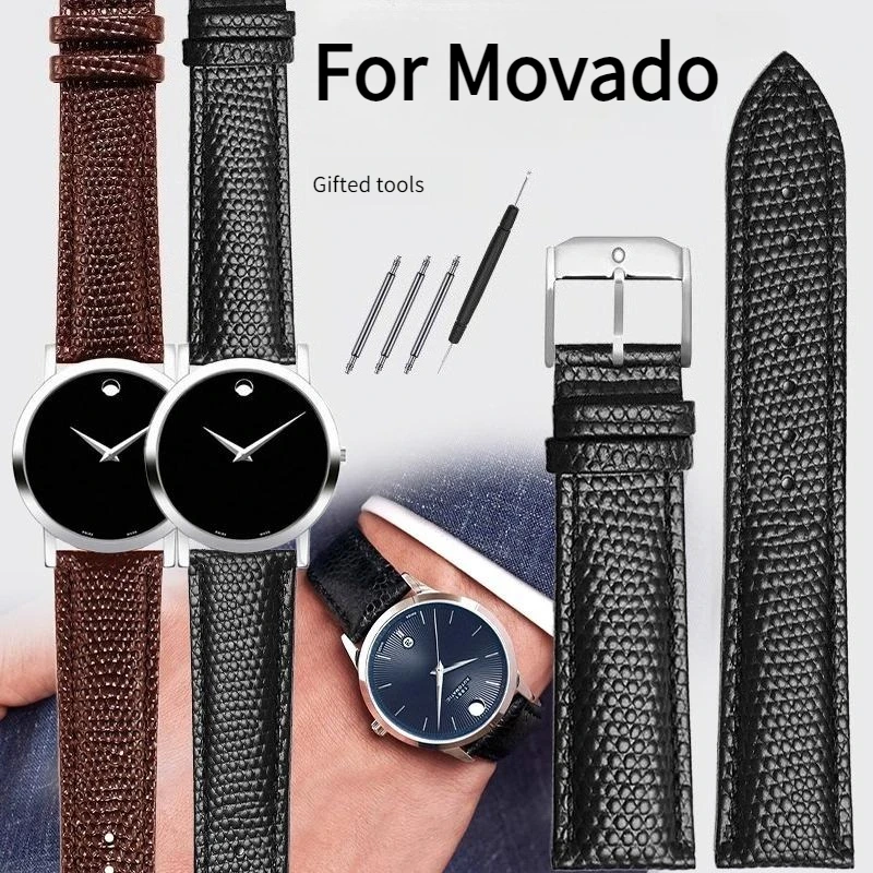Correa de reloj de cuero con estampado de lagarto para reloj original Movado Museum Classic RED LABEL 1881 0606179/180 0607198, correa de reloj de piel de vacuno