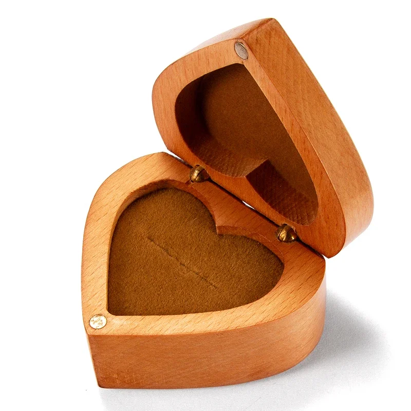 Wooden Square Heart-shaped Jewelry Box Proposal Ring Boxes Portable Earring Small Storage Display Stand