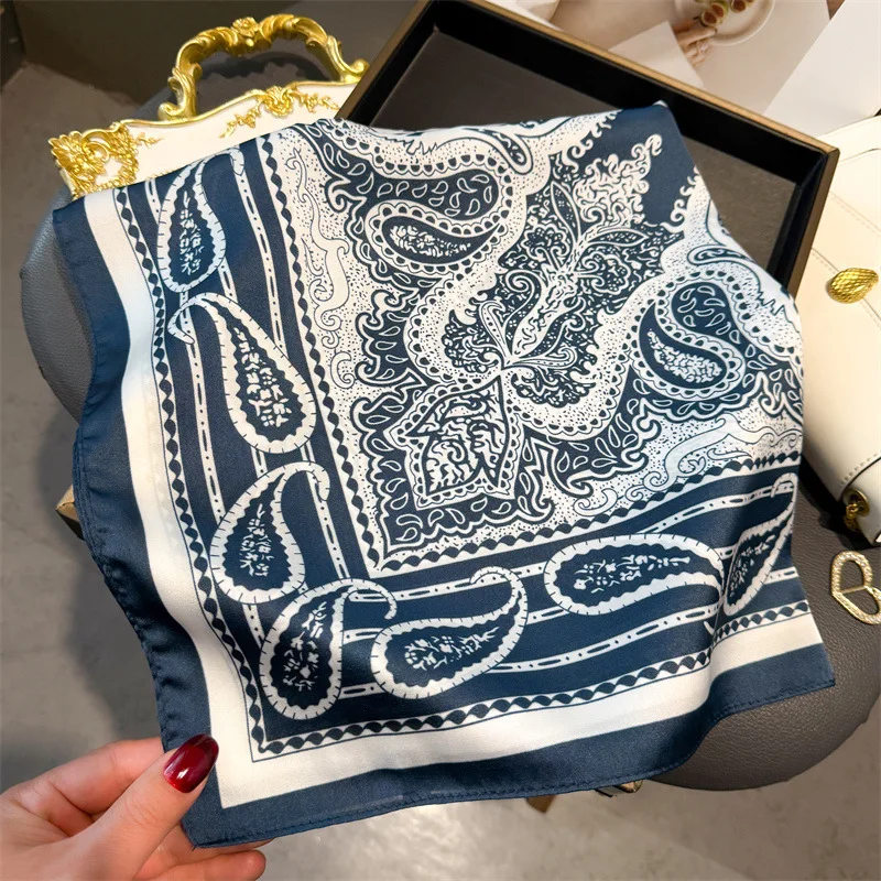 Luxury Silk Feeling Square Scarf Women 2024 Print Satin Neckerchief Spring Hair Band Foulard Bandana Echarpe Tie Shawl Wraps