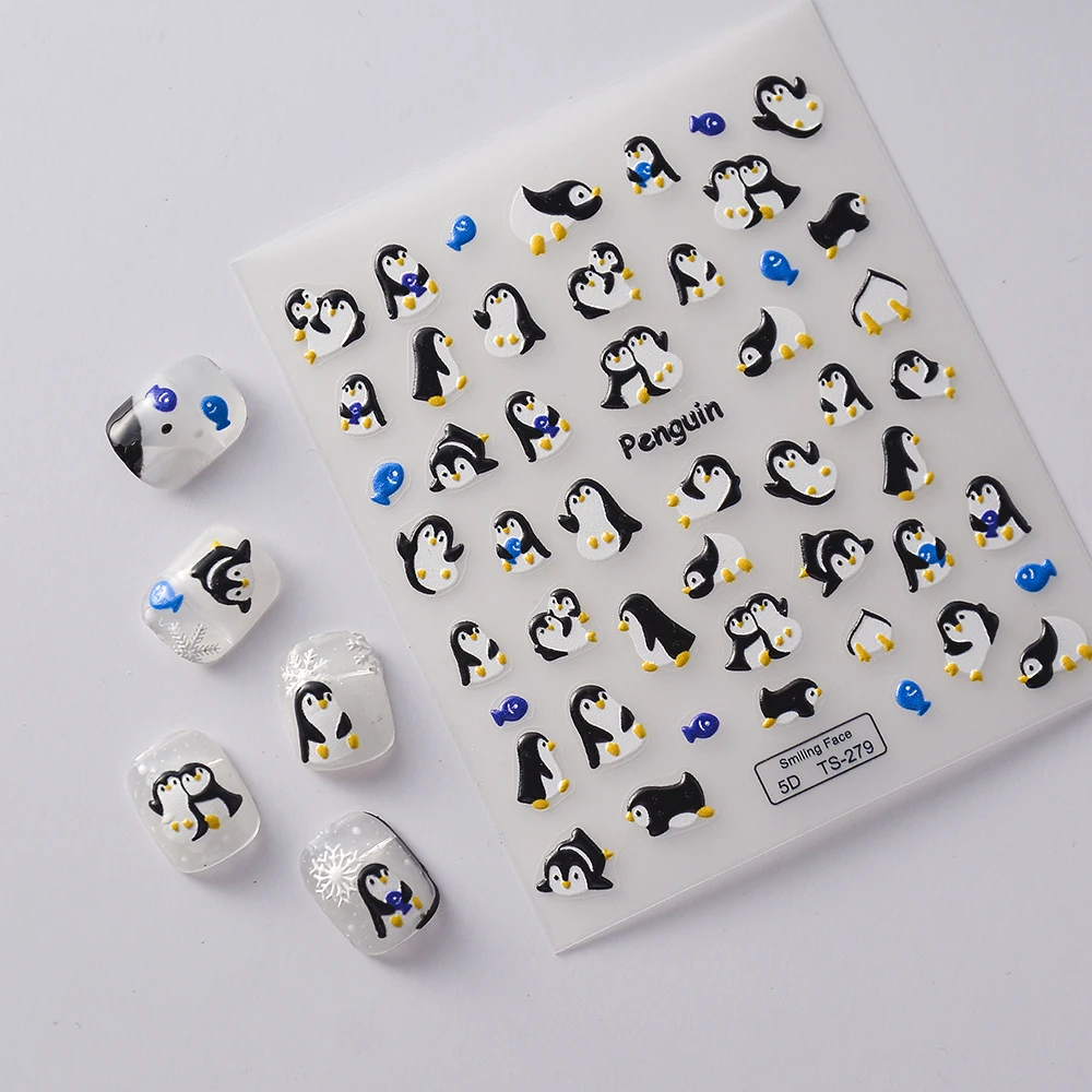 Penguin 5D Nail Stickers Faux Ongles Reutilisable Nail Tattoo Wrap Nail Decor