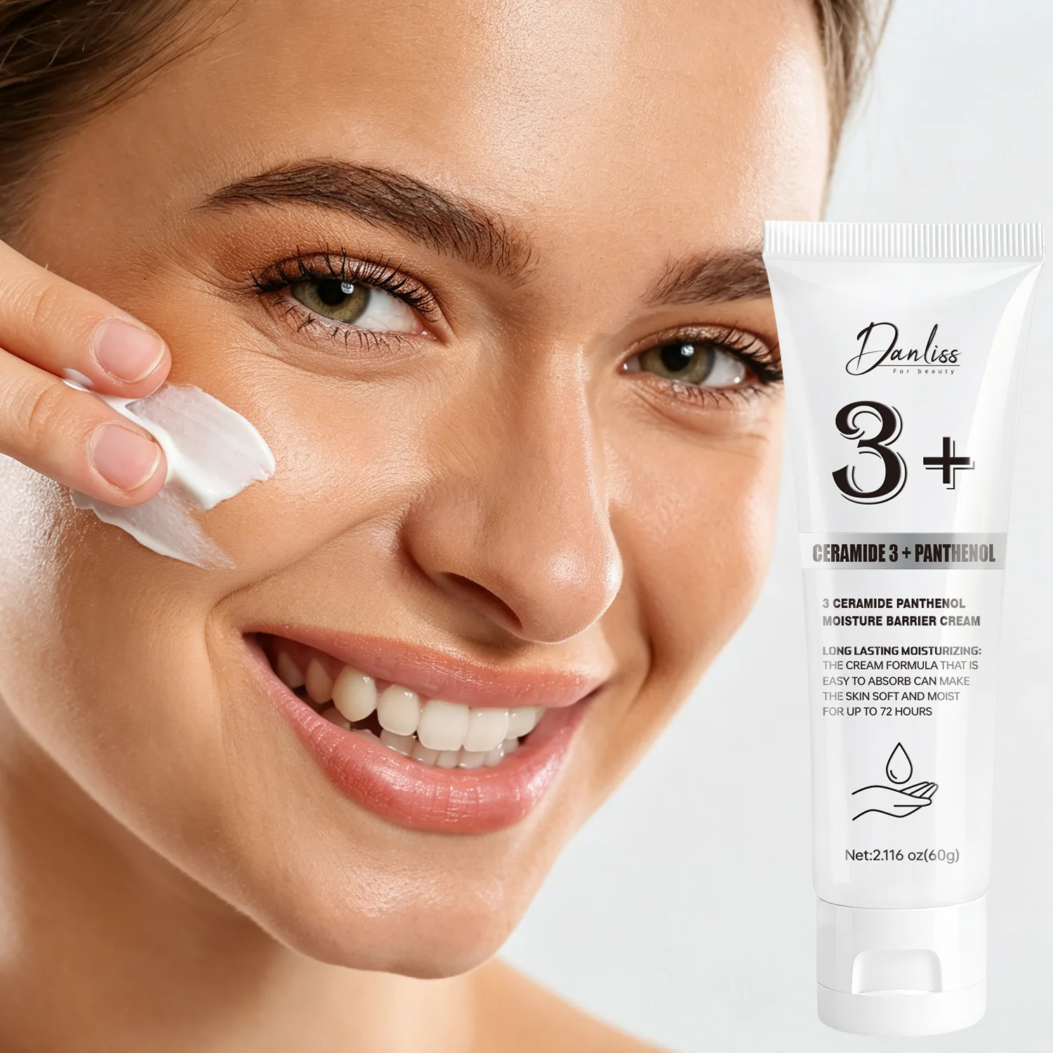 3 Ceramide Panthenol Moisture Barrier Cream 60g - with Hyaluronic Acid - 72 Hours Long Lasting Moisturizing.