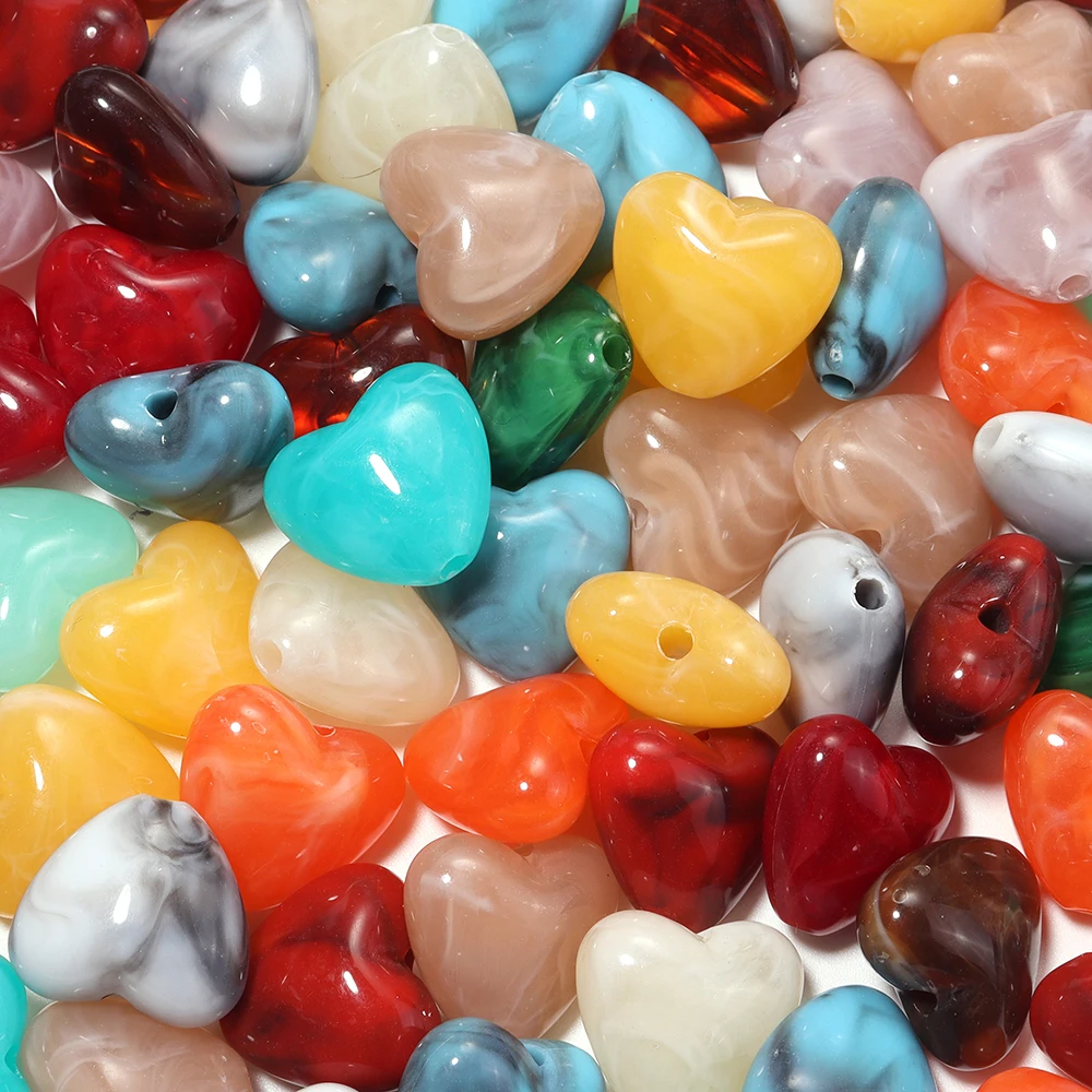 10pcs Imitation Jade Heart Acrylic Beads Dual Color Straight Hole Loose Bead For Jewelry Making DIY Bracelet Earrings Key Chain