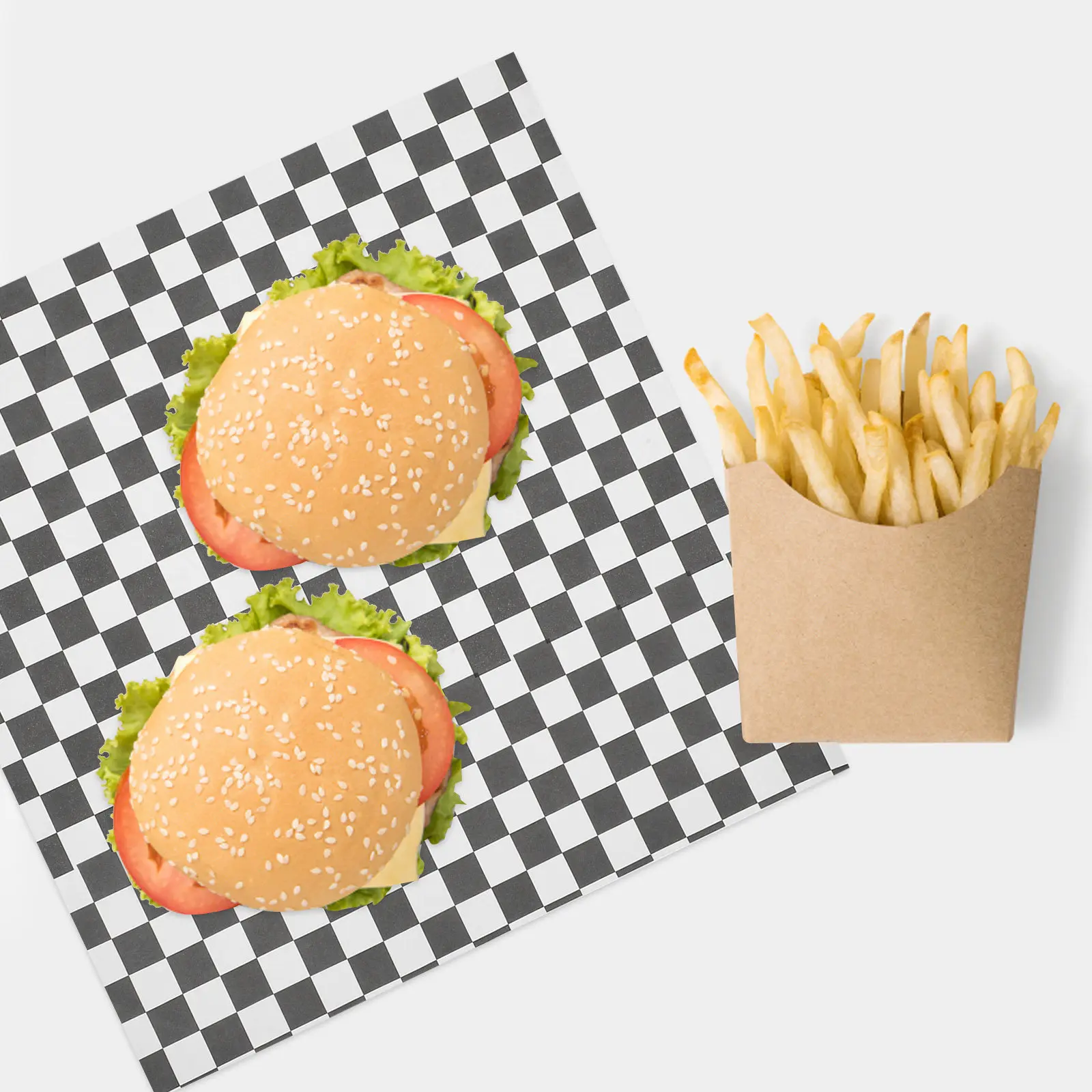 200Pcs 11.79 Inch Square Black White Checkered Greaseproof Food Liners for Burgers Fries Sandwiches Cake Pastry Baskets Trays
