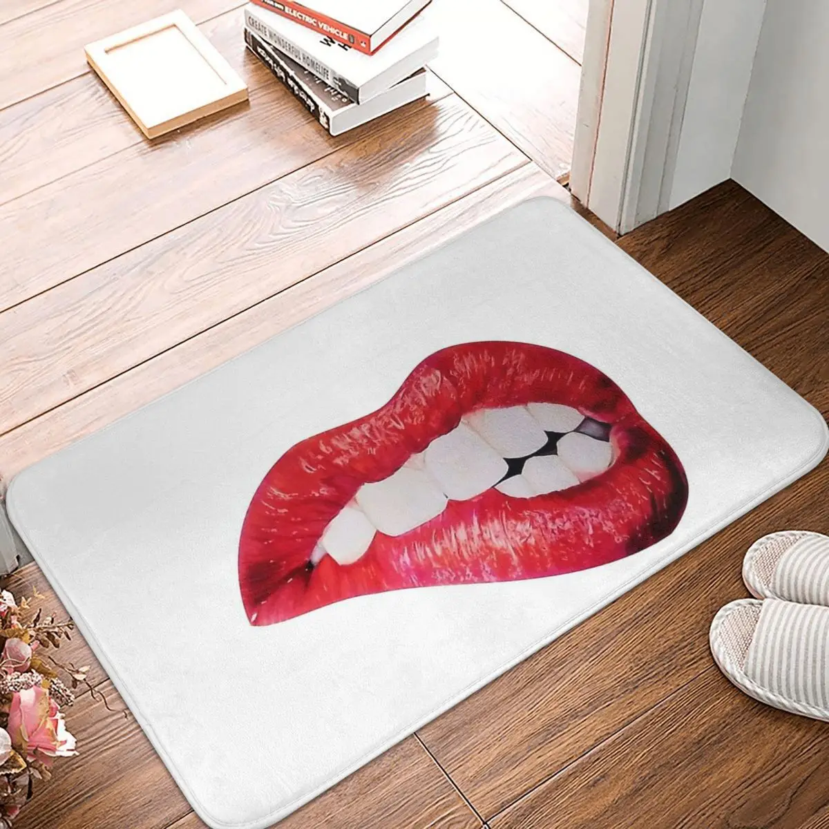 Sexy Biting My Lips Anti-Slip Doormat Bath MatFunny Big Teeth Floor Carpet Entrance Door Rug Indoor Decor