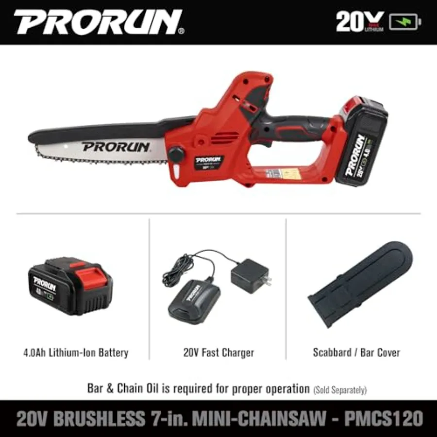 20 V 7 pollici. Mini motosega a batteria senza spazzole con batteria da 4,0 Ah e caricabatterie per un taglio esterno efficiente, ideale per il taglio degli alberi