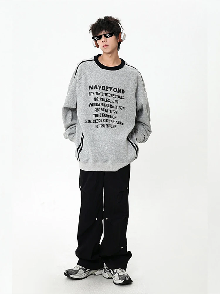 

American Design Letter Print Sweatirt Men's Oversize Loose Top Pure Cotton Patchwork Hatl Jaet Autumn Faion