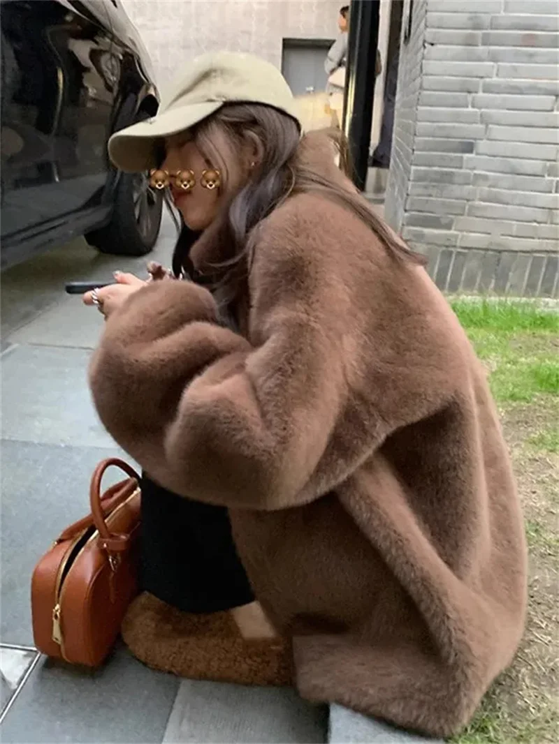 Mink Fur Women Coat with Thickened Fur  Autumn Winter New Model Fur Integrated Loose Stand Collar for Warmth Coat Women Jacket
