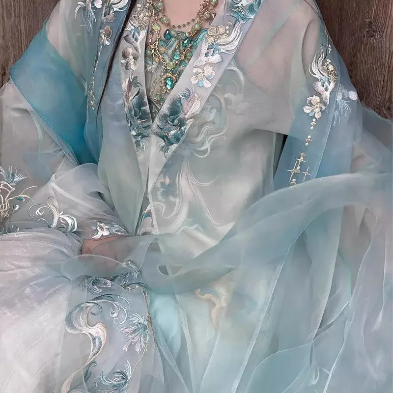 2026 جديد الصيف نمط كول Qingqiu الثقيلة التطريز طويلة الأكمام قميص الخصر طول تنورة تحسين الدول المتحاربة Hanfu للنساء