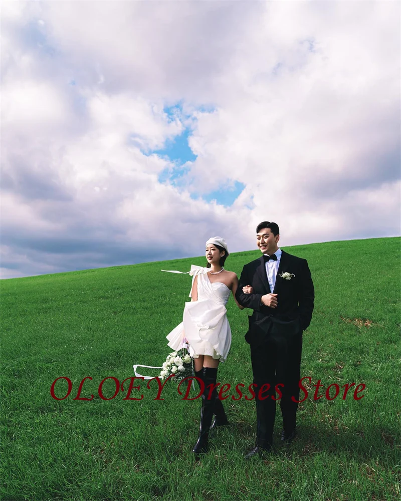 Oloey einfache Tüll Meerjungfrau Brautkleider von der Schulter lange Ärmel Korea Fotoshooting Brautkleider boden lange Robe de Mariage