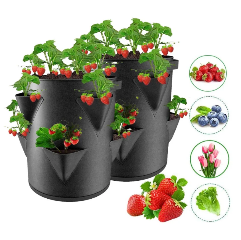 Spring Strawberry Growing Bag Vegetable Planting Bag Grow Pot Plant 5/7/10Gal Grow Bag Garden Terrace Multi-mouth Container Bags