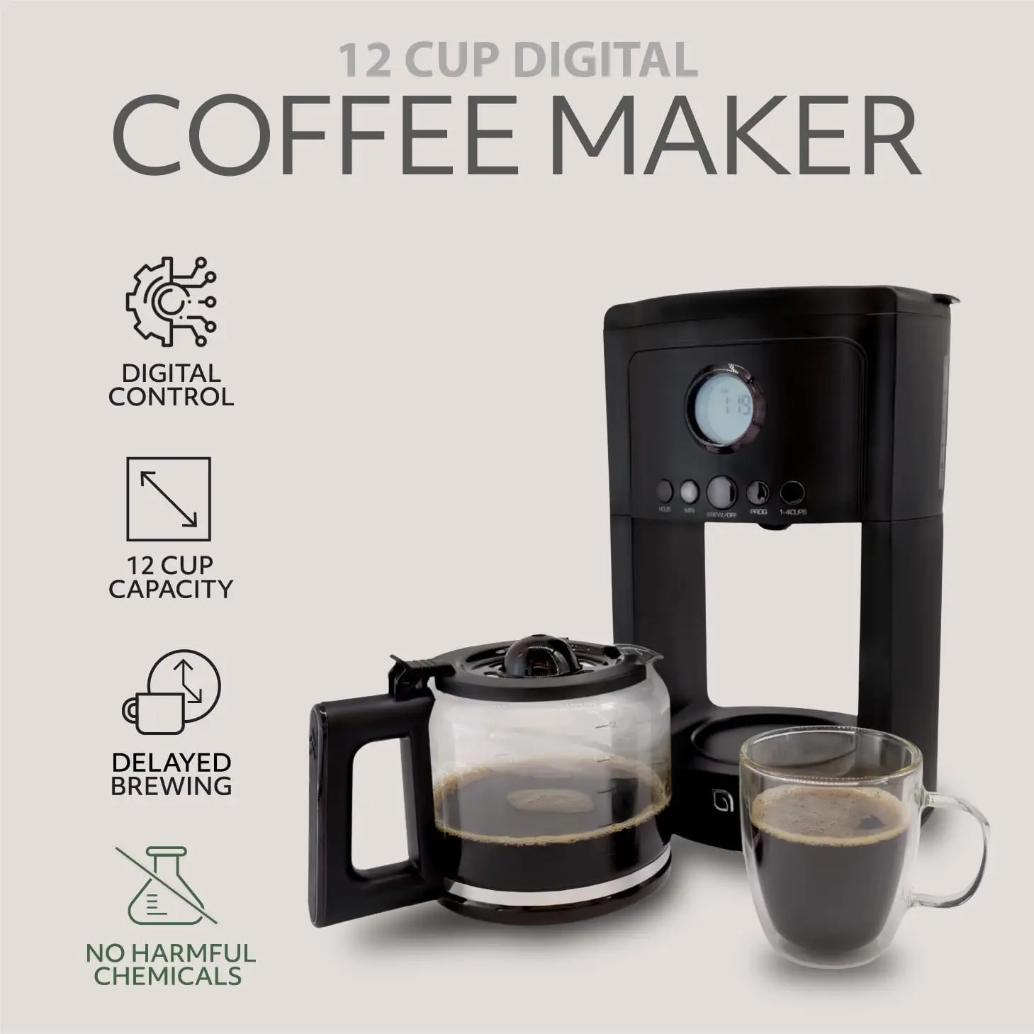 12 Cup Programmable Drip Coffee Maker, 24-Hour Timer with Glass Carafe, Removable Filter Basket, Keep Warm Feature & Auto Shut-O